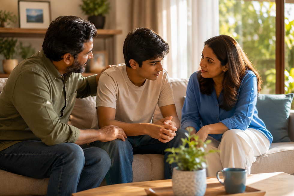 Family supporting teenager during mental health counseling session