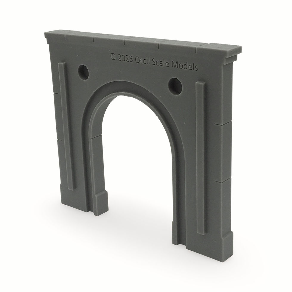 Thumbnail: Model railroad N scale single track tunnel portal in a cut stone design rear view