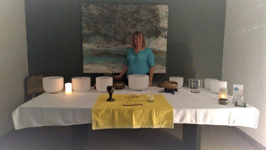 Terryellen ONeil with Bowls for sound healing, San Diego