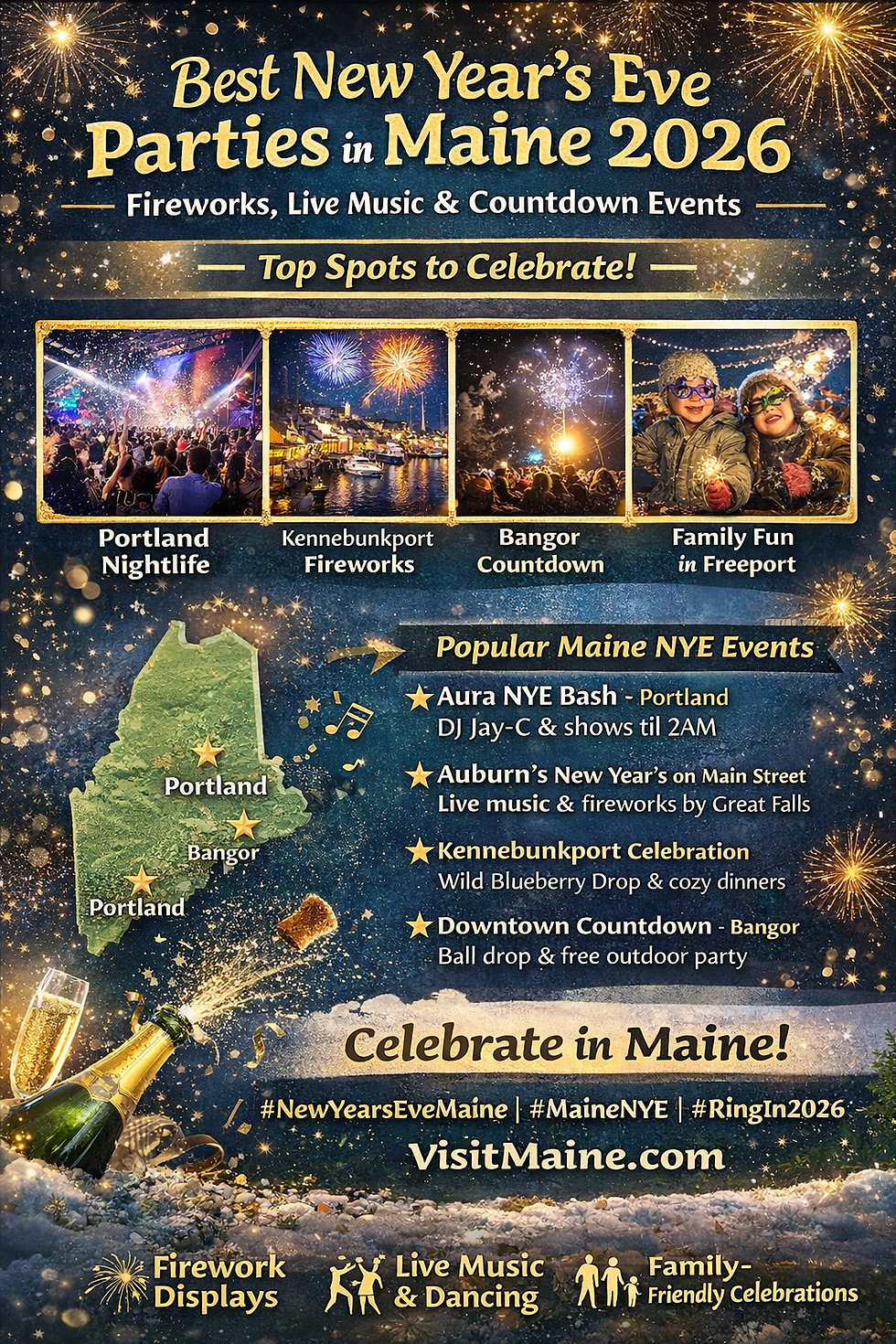 Best New Year’s Eve Parties in Maine 2026 | Fireworks, Live Music & Countdown Events