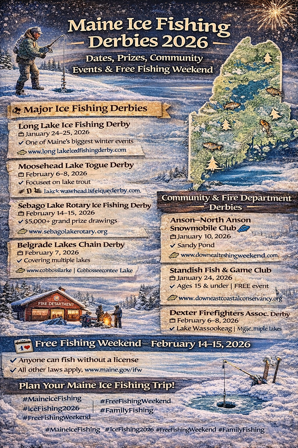 Maine Ice Fishing Derbies 2026: Dates, Prizes, Community Events & Free Fishing Weekend