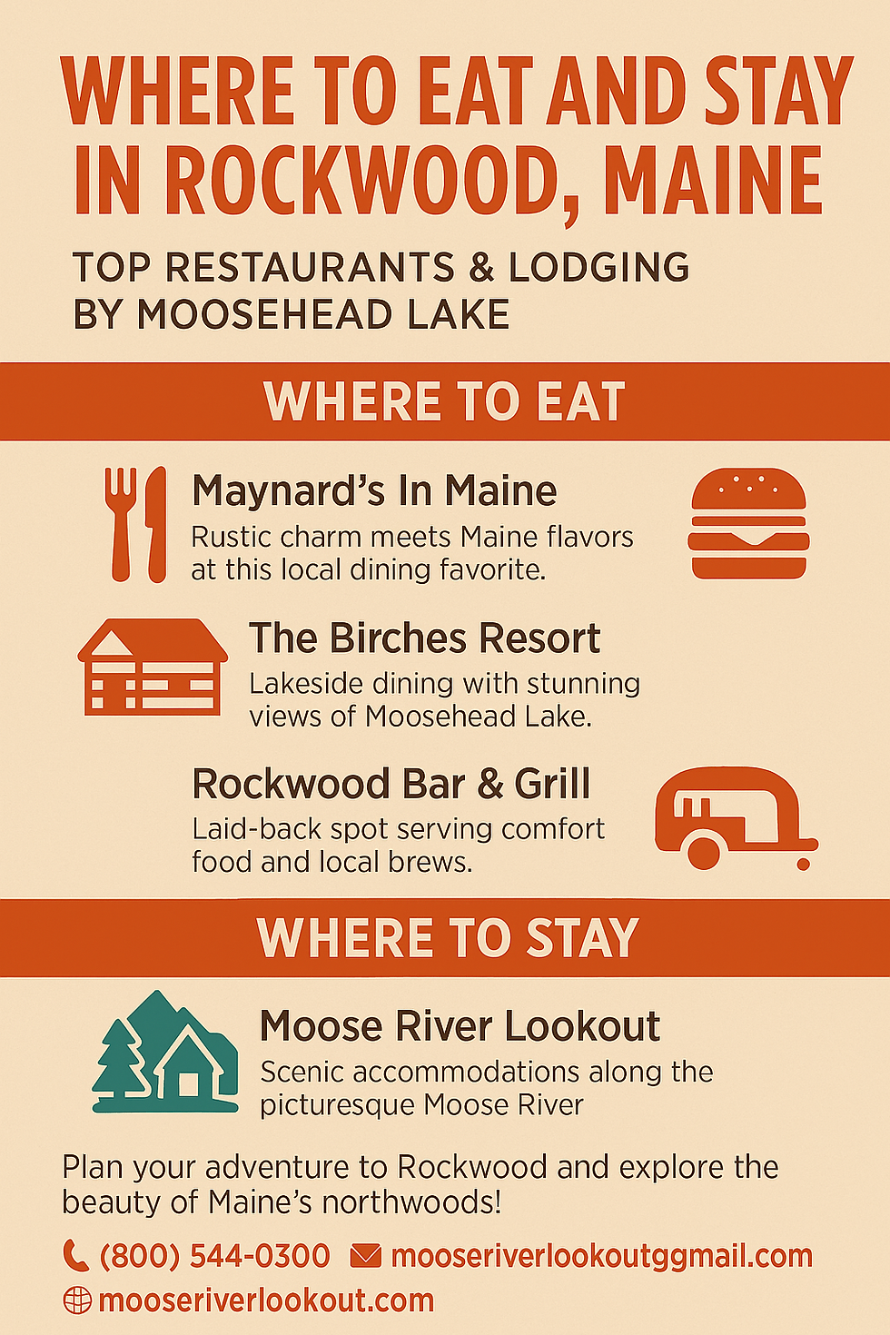 Where to Eat and Stay in Rockwood Maine | Top Restaurants & Lodging by Moosehead Lake
