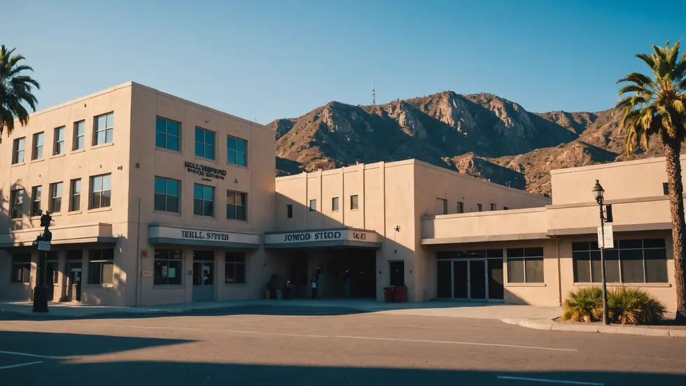 Eye-level view of a Hollywood film studio lot