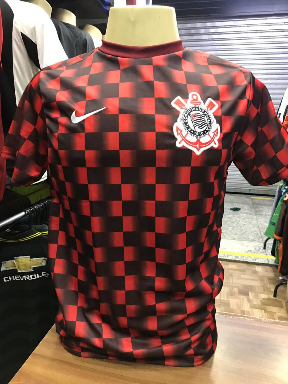 Camisa Corinthians Treino 18/19 Nike Masculina - Vermelho Xadrez