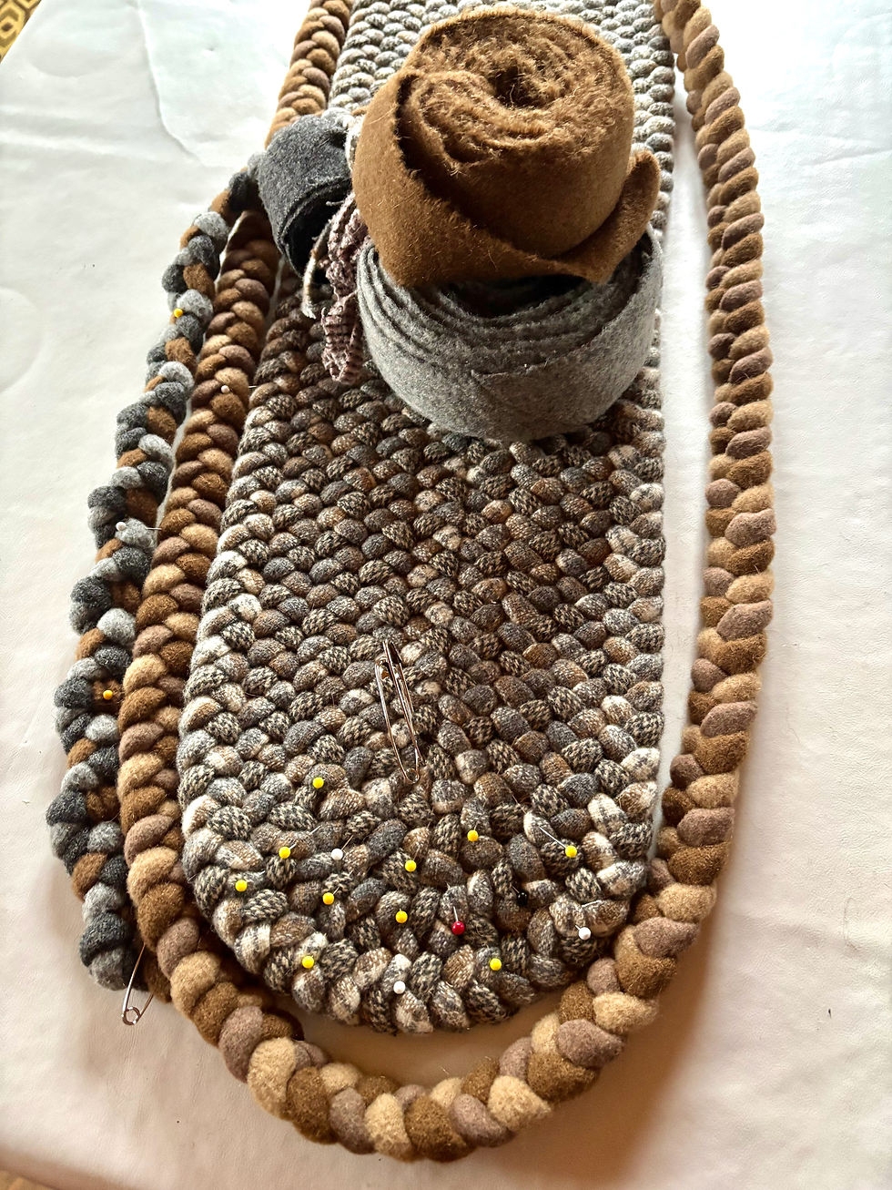 Thumbnail: Grays, Tans, Off-White Table/Bench Wool Braided Runner