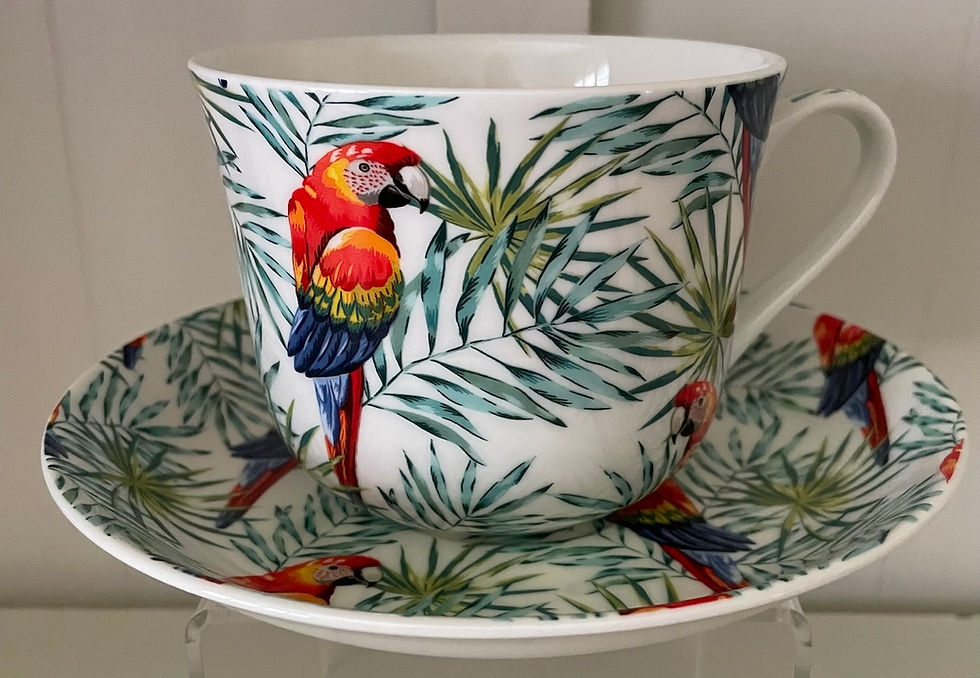 Heritage Bone China B'fast Cup/Saucer- Tropical Parakeets