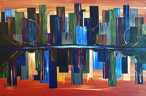 Cityscape. Modern art, pop art, acrylic on canvas