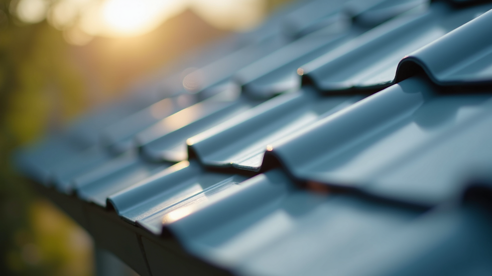 Close-up view of metal roofing panels on a residential home