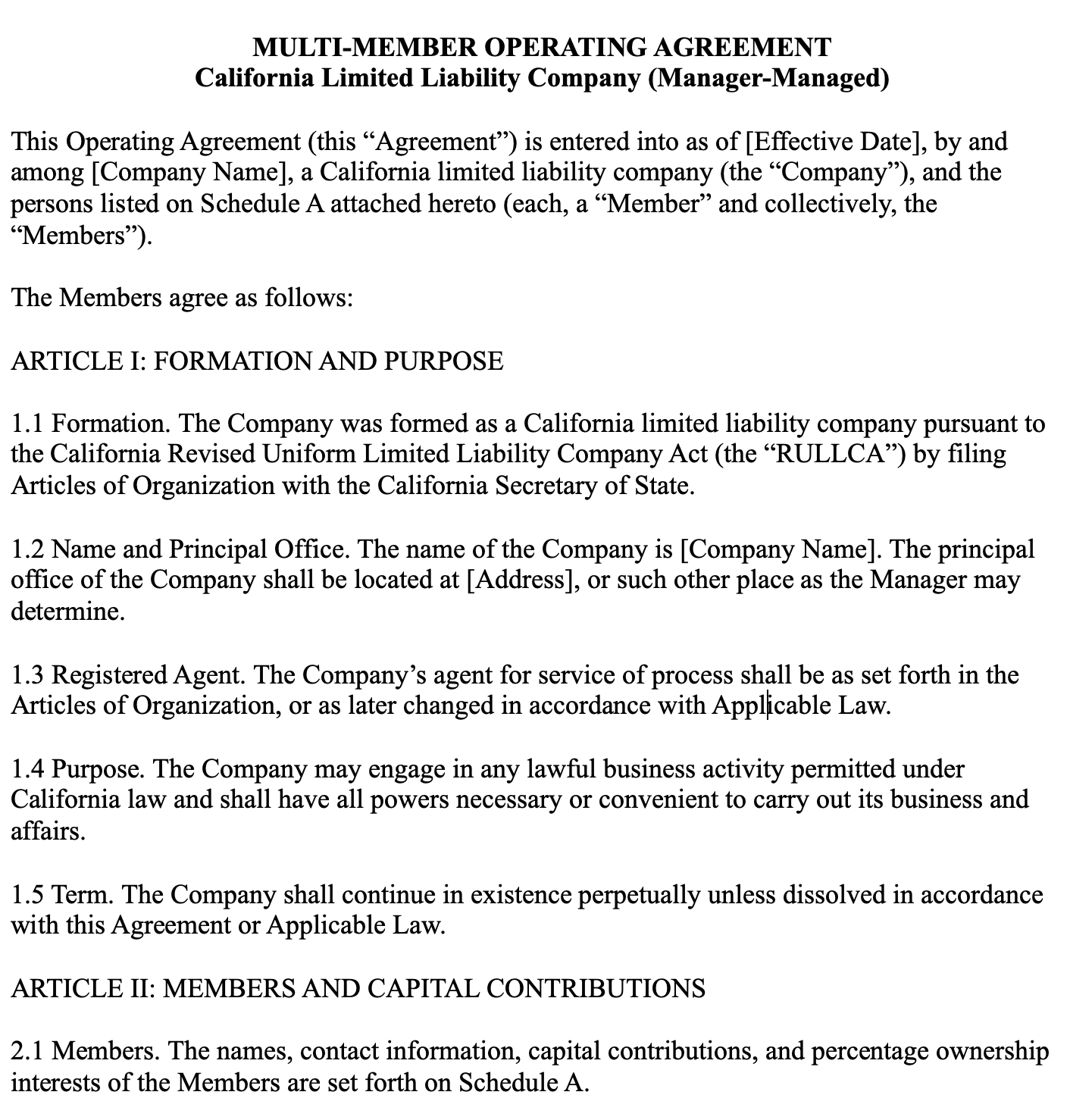 LLC Operating Agreement (Multi-Member, Manager-Managed)