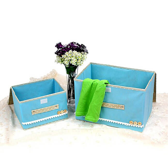 Thumbnail: Combo 2 hộp vải khung cứng chấm bi đính nút xanh biển