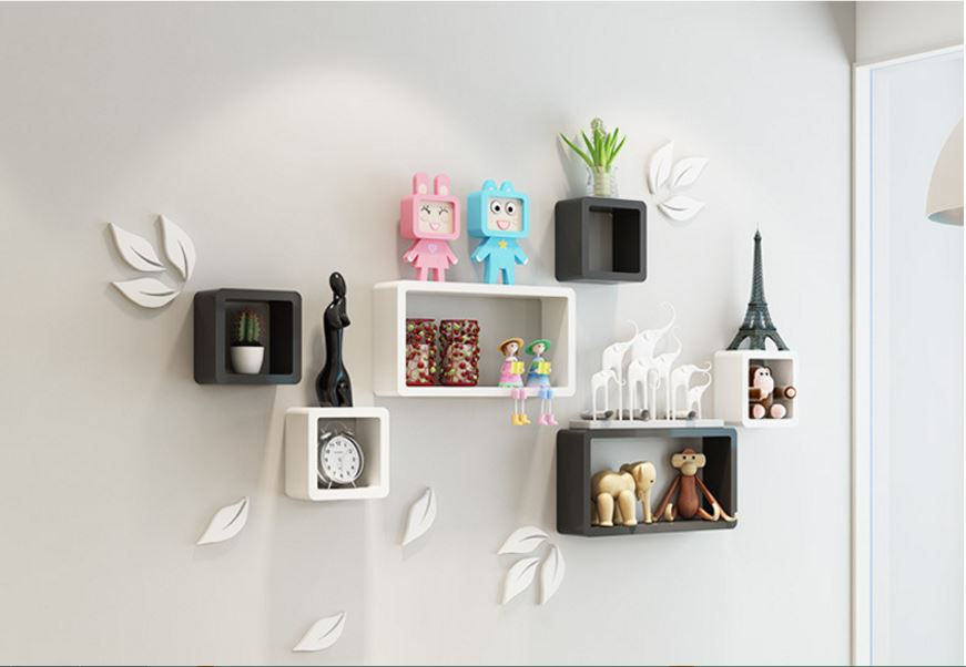 Thumbnail: Bộ 3 kệ gỗ treo tường trang trí nhà cửa độc đáo - K36B Màu đen