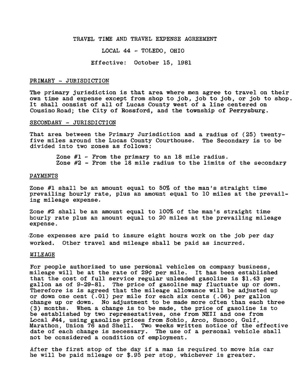 Local 44 Toledo - Travel Time & Expense Agreement Local No. 44 - 10.15.1981 (Optimized for