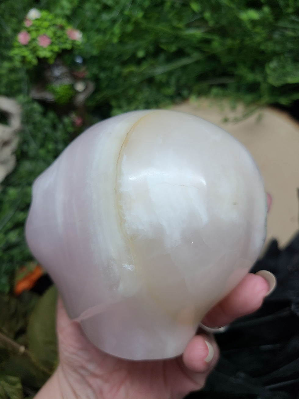 Thumbnail: Mangano Calcite Alien Skull with Malachite Eyes