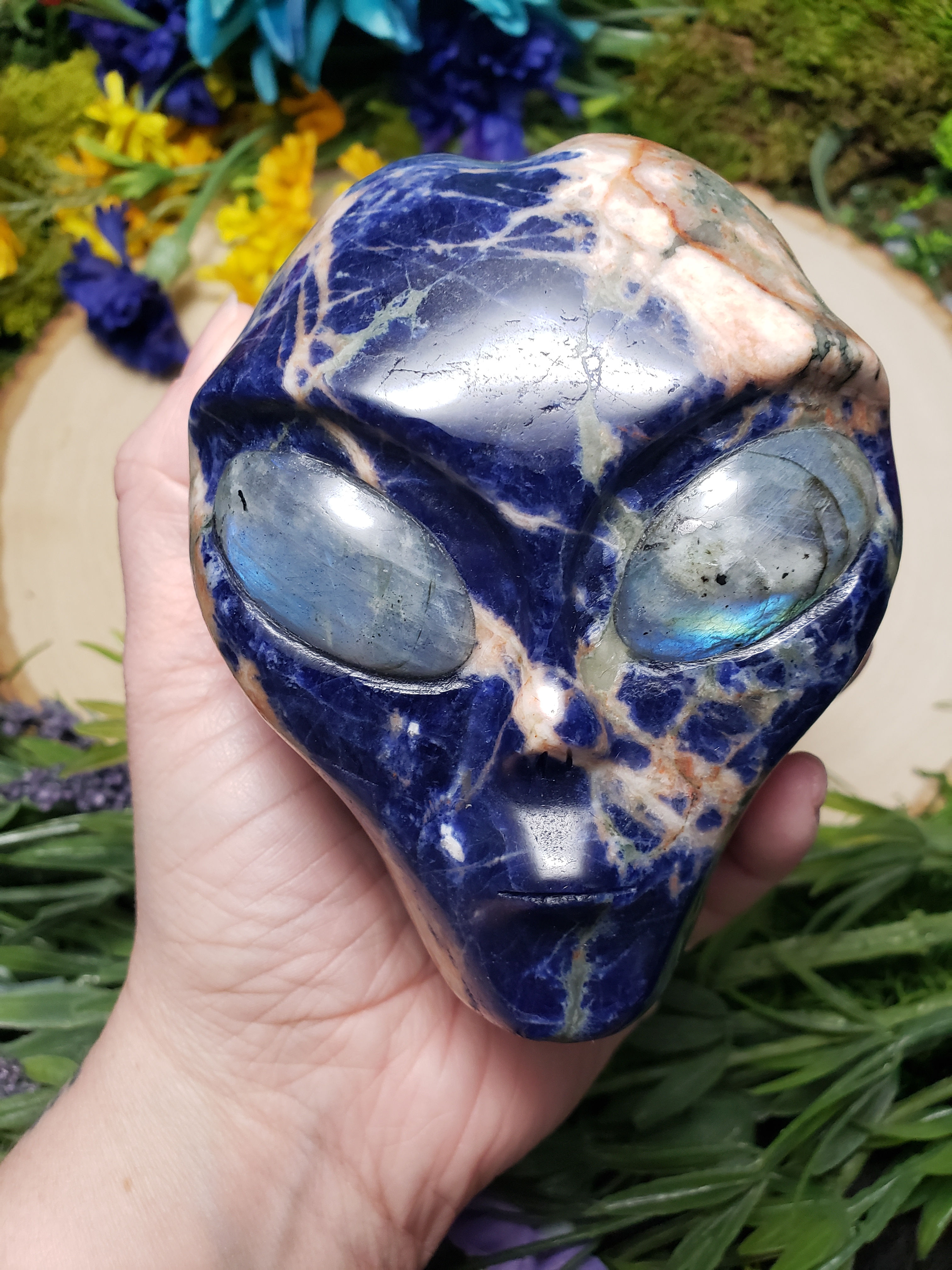 Sodalite Star Child / Alien Skull with Labradorite Eyes