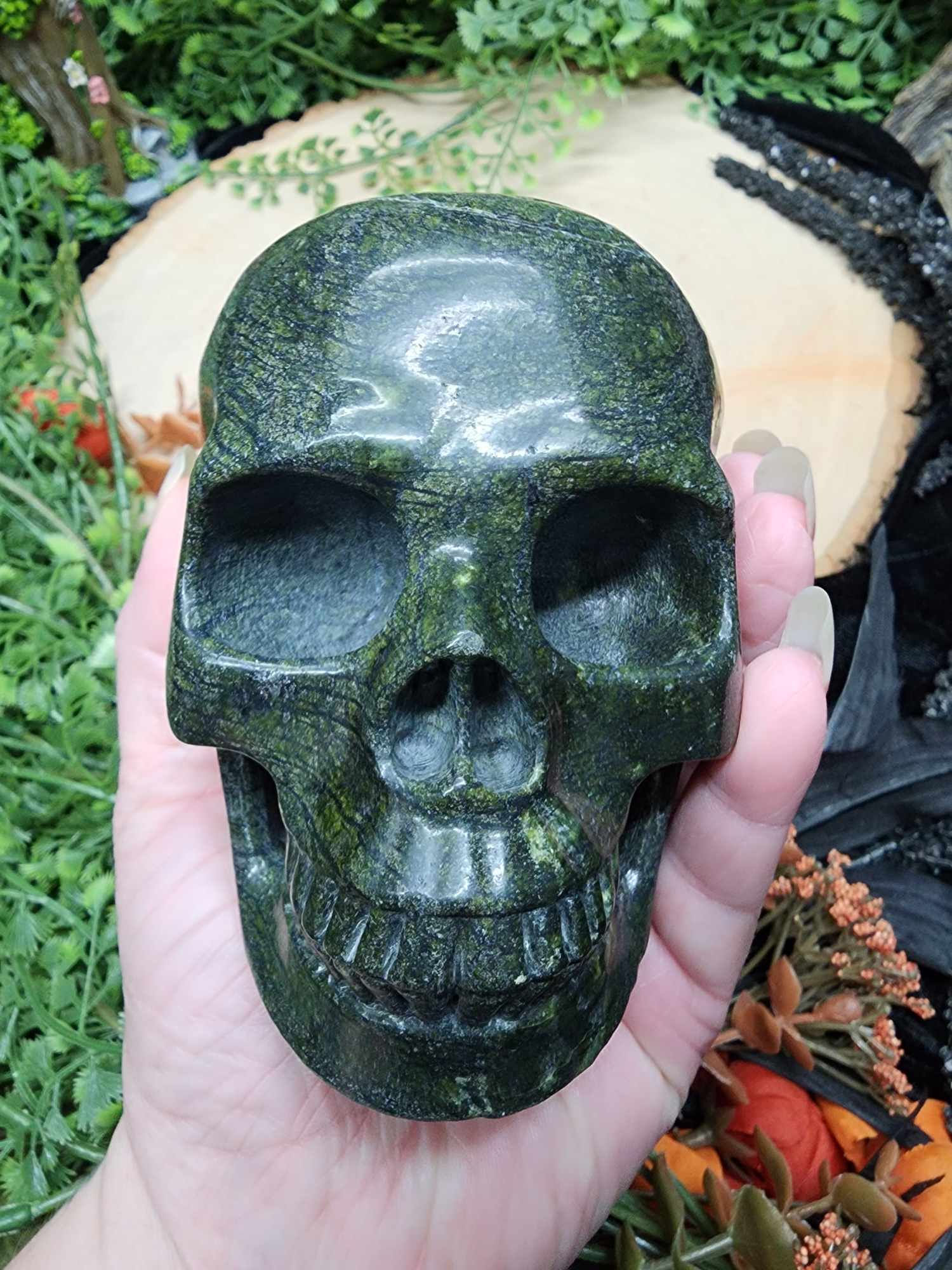 Lizardite Jade Skull