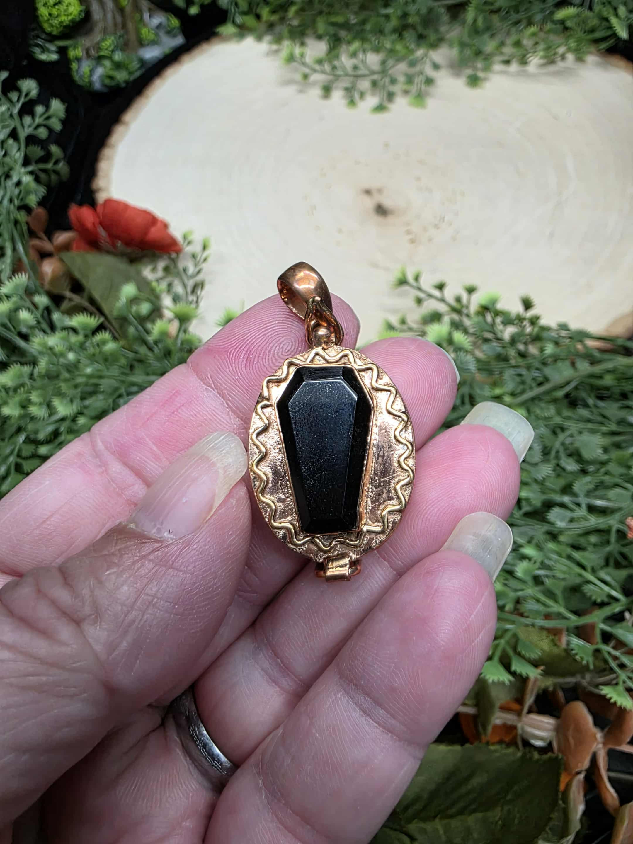 Obsidian in Copper Locket Pendant