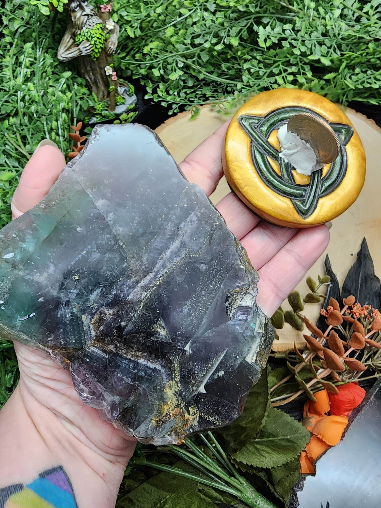 Fluorite with Pyrite Slab