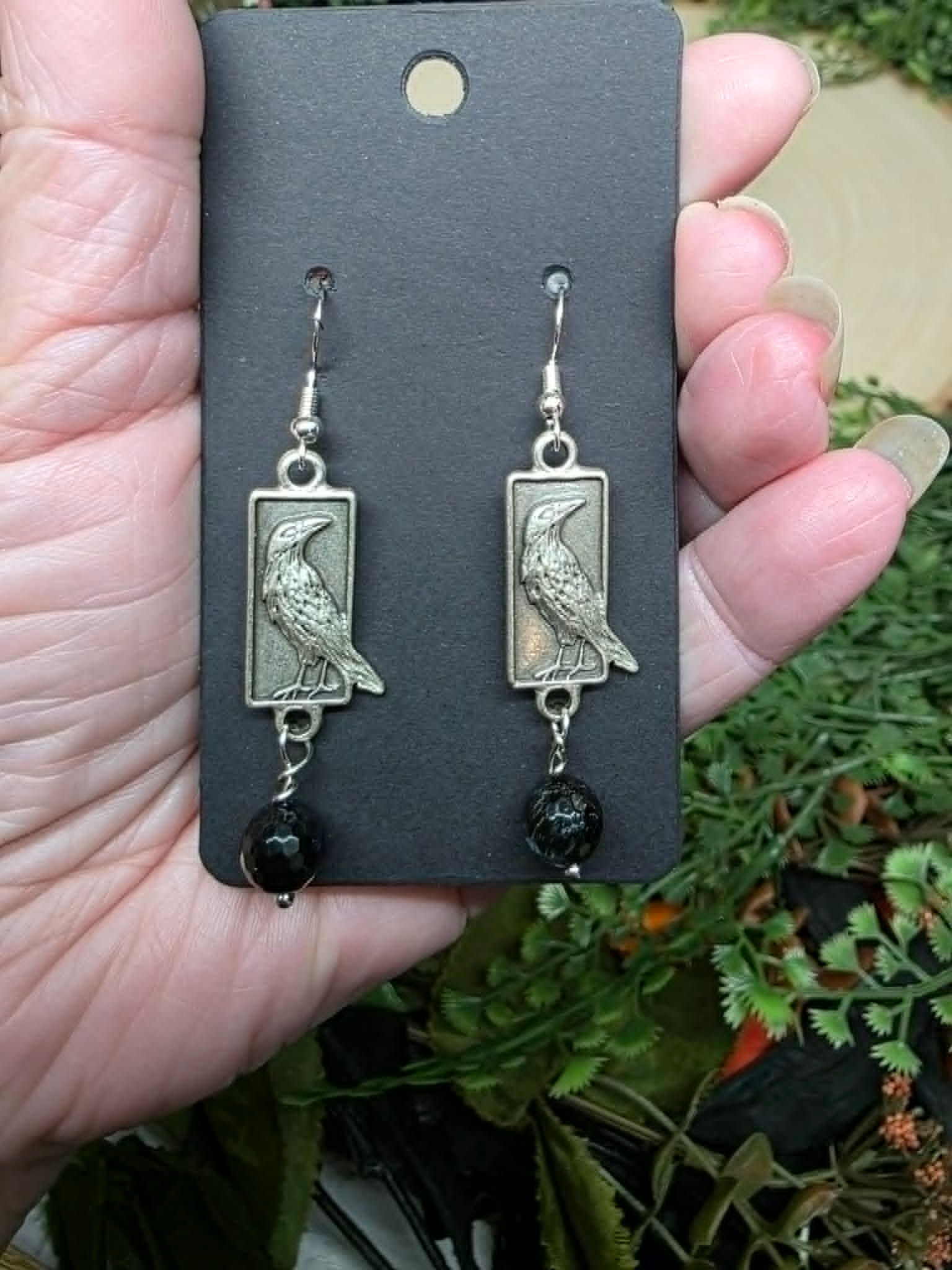 Raven with Blue Tiger's Eye Earrings