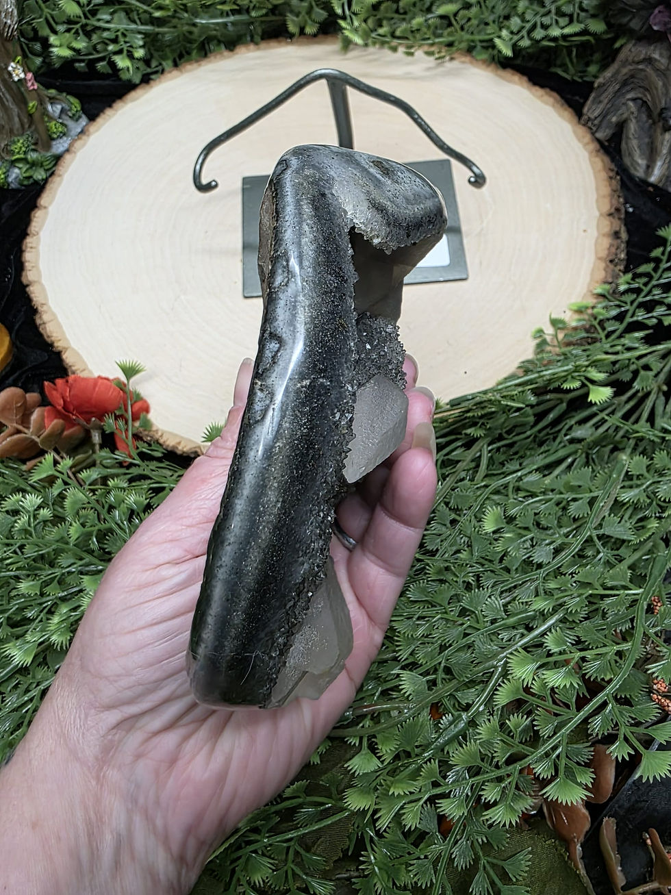 Thumbnail: Black Amethyst with Calcite Cluster