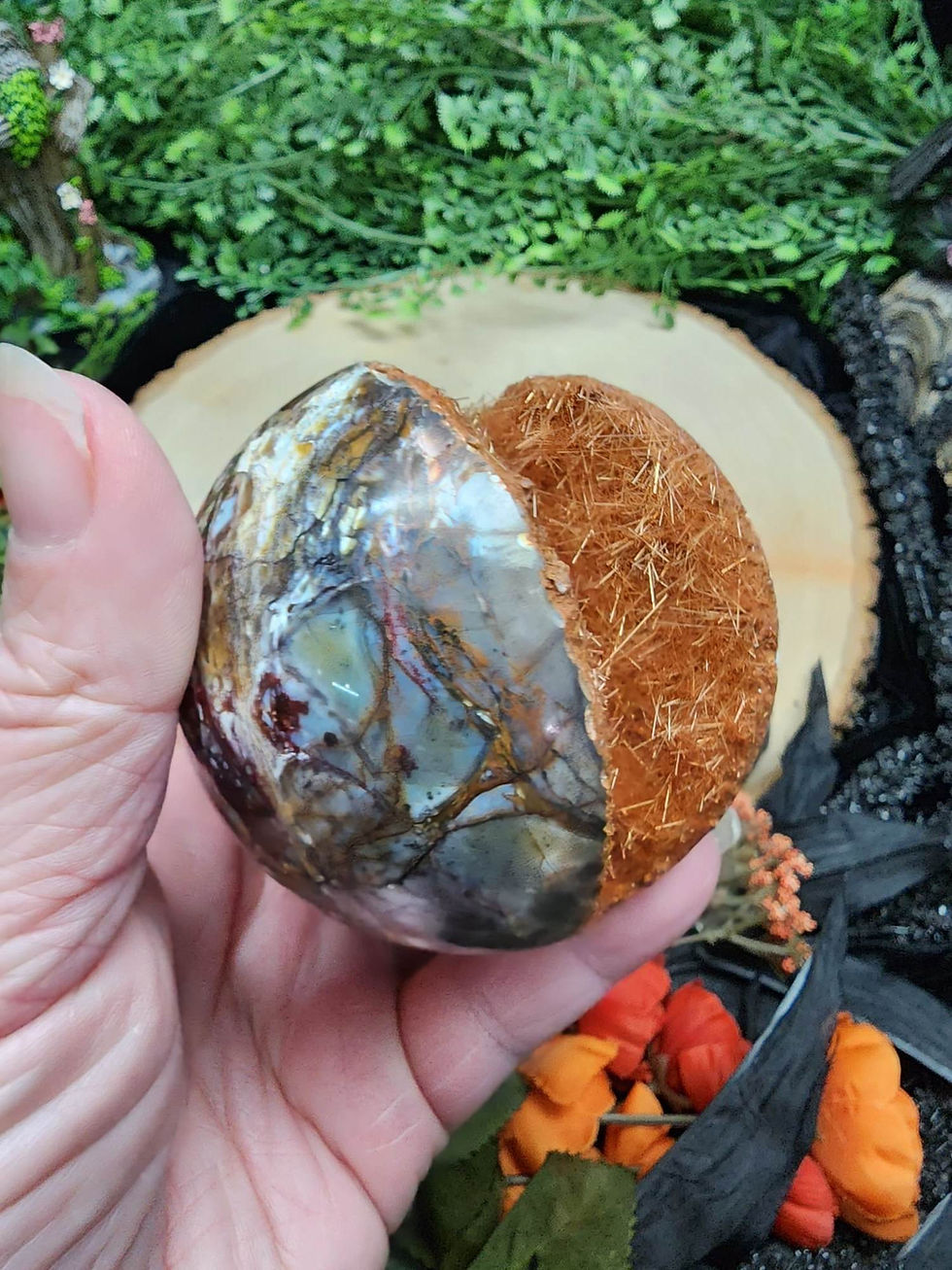 Thumbnail: RARE Chalcotrichite, Cuprite, Copper and Calcite Psuedomorph Sphere