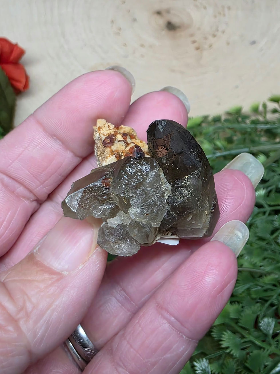 Thumbnail: Spessartine Garnet with Smoky Quartz and Microline Feldspar