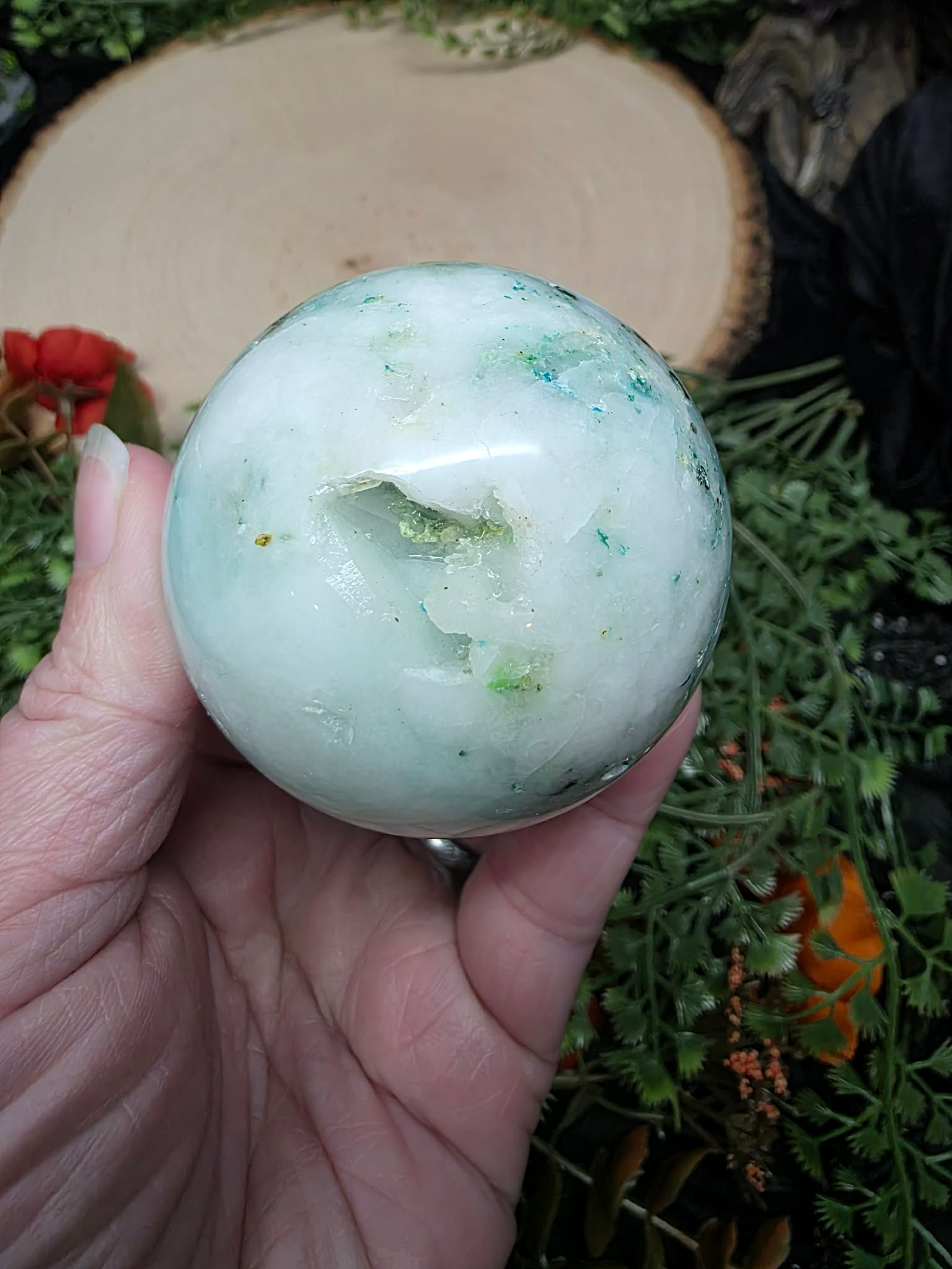 Phoenix Stone aka Chrysocolla and Shattuckite in Quartz Sphere