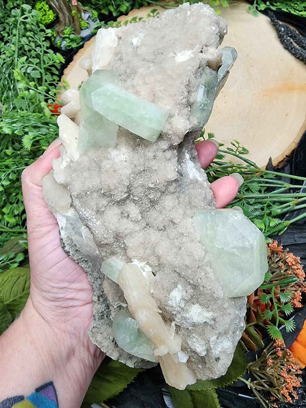 Apophyllite, Stilbite and Calcite Cluster