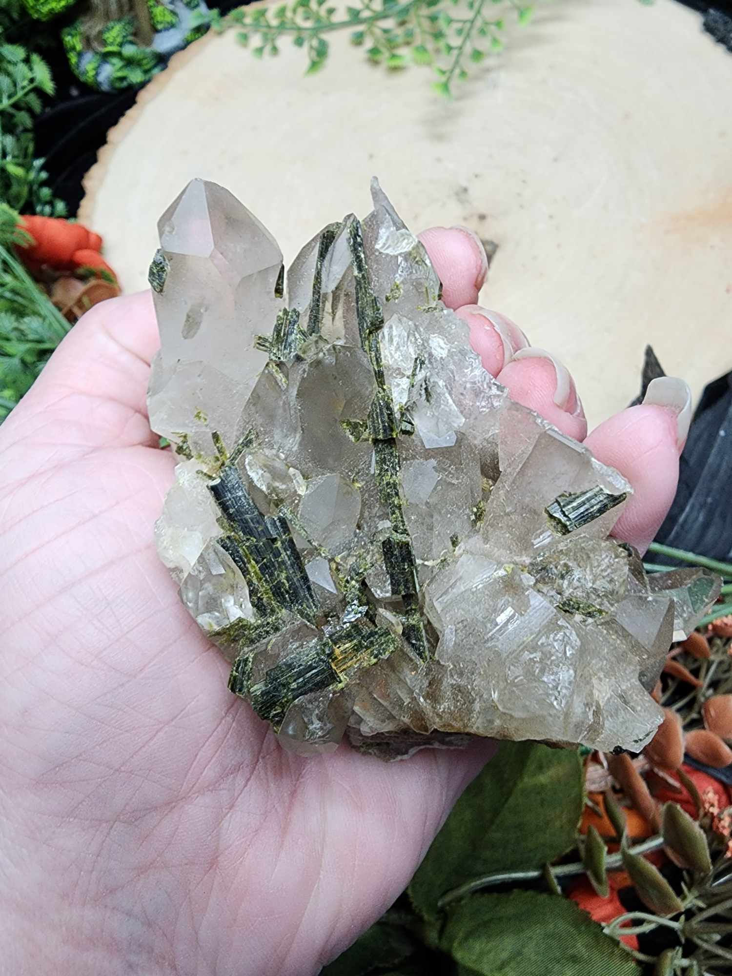 Green Tourmaline in Quartz Cluster