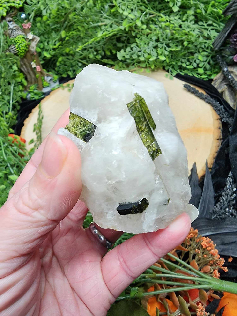 Green Tourmaline in Quartz Cluster