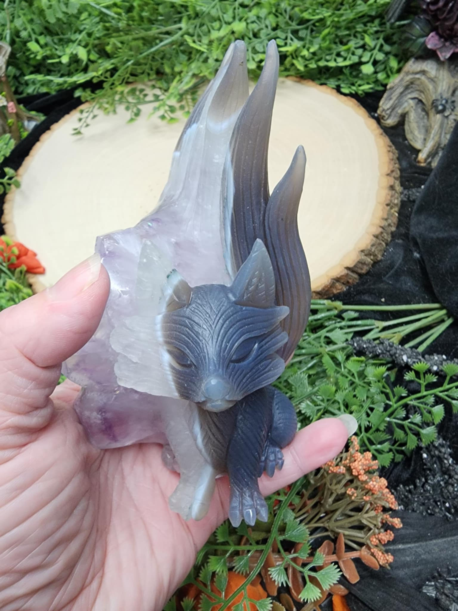 Amethyst Geode Kitsune or Nine Tailed Fox