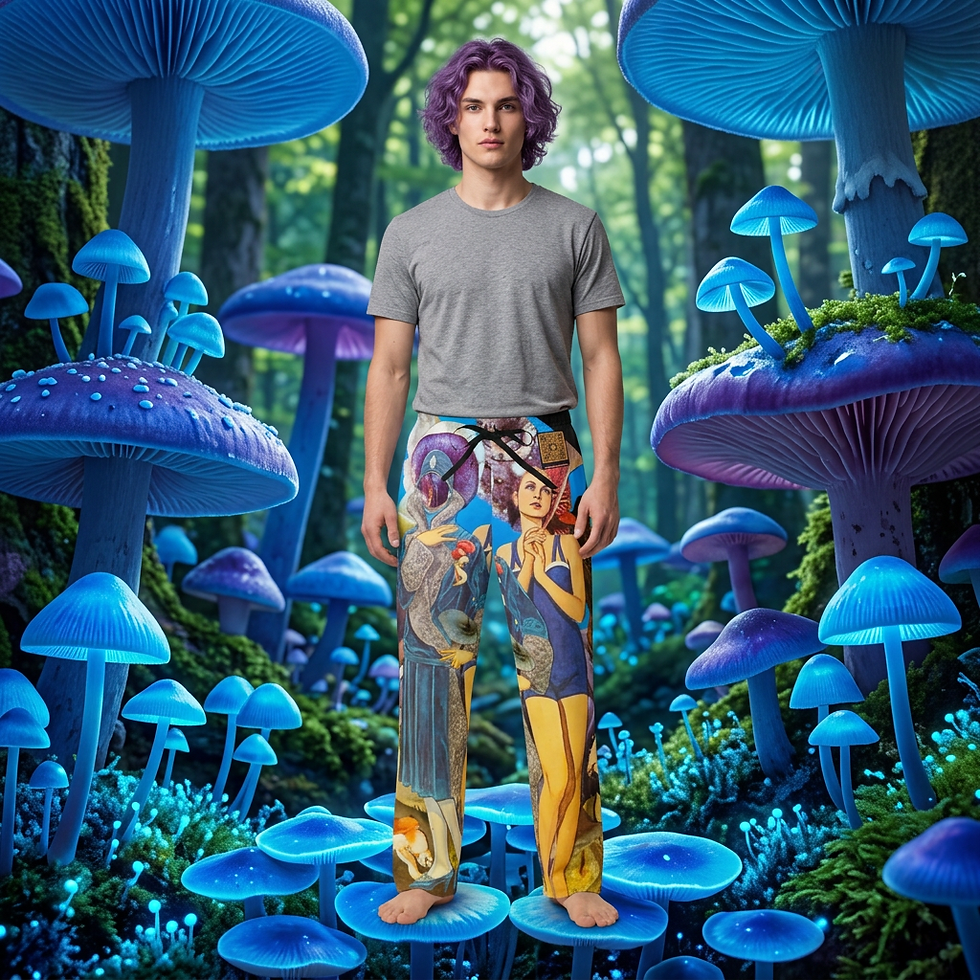 Thumbnail: "Mushroom in Blue" All-Over Print Pajama Pant Sleepwear