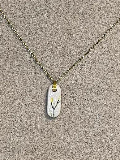 Collier bouton d'or – Céramique émaillée et acier chirurgical