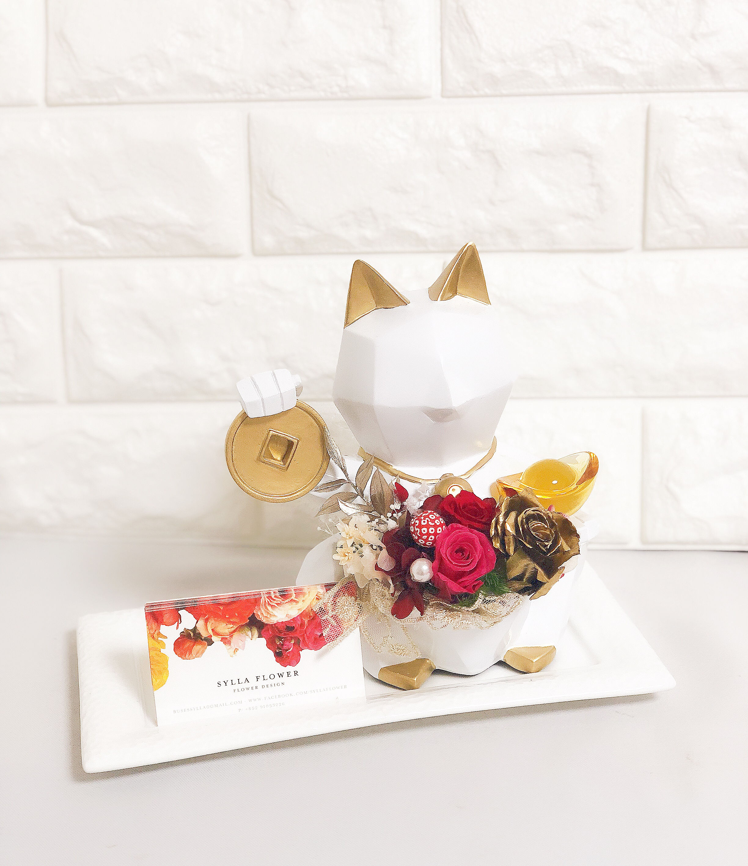 Grand opening preserved flowers cat: card holder & accessories tray