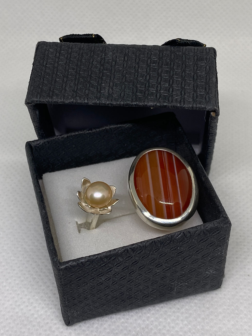 Miniatura: Anillo doble, ágata y perla 