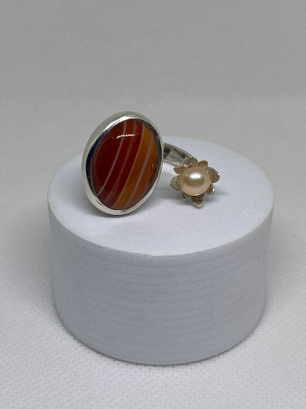 Miniatura: Anillo doble, ágata y perla 