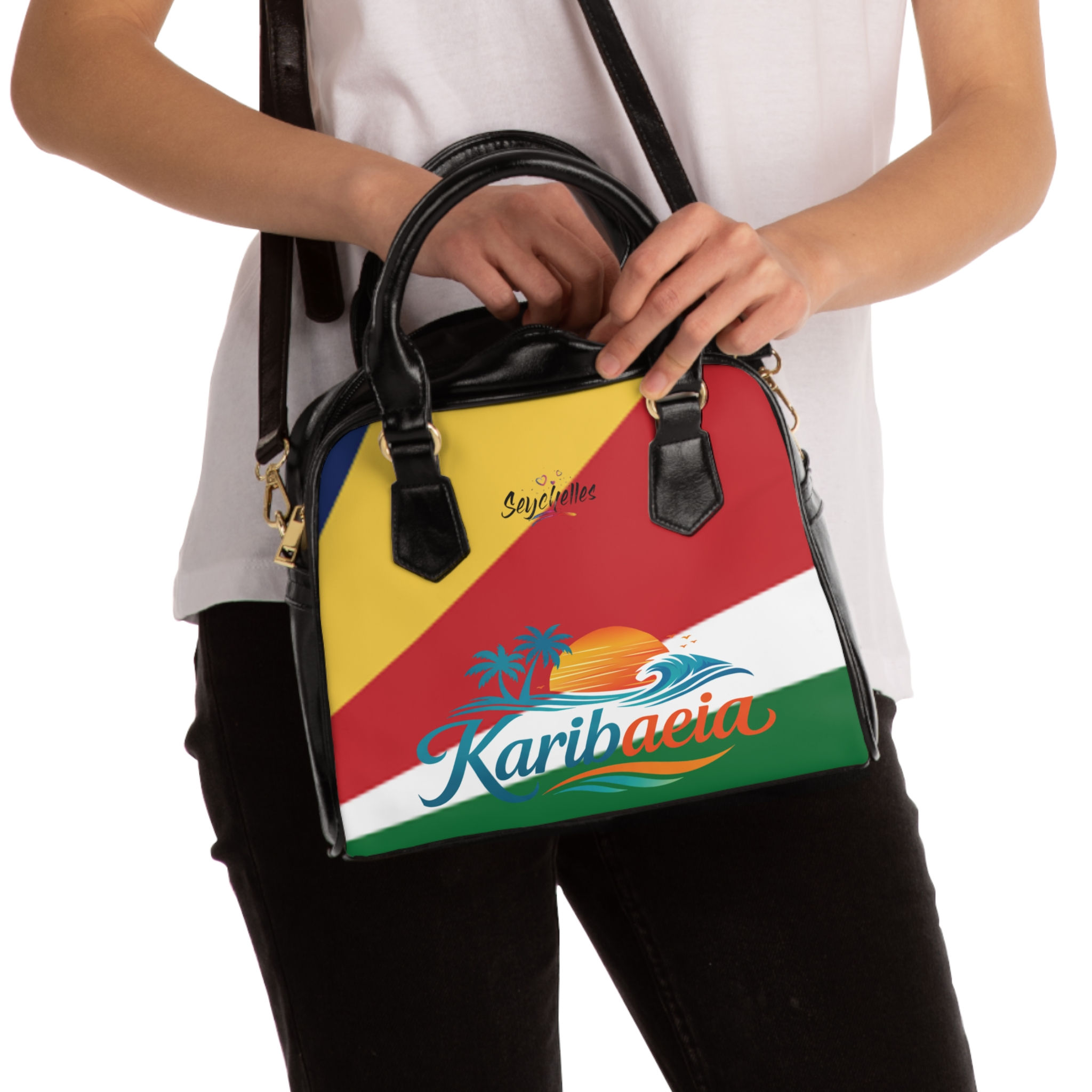 Seychelles Karihaeia Beach Sunset Shoulder Handbag — Tropical Flag Print