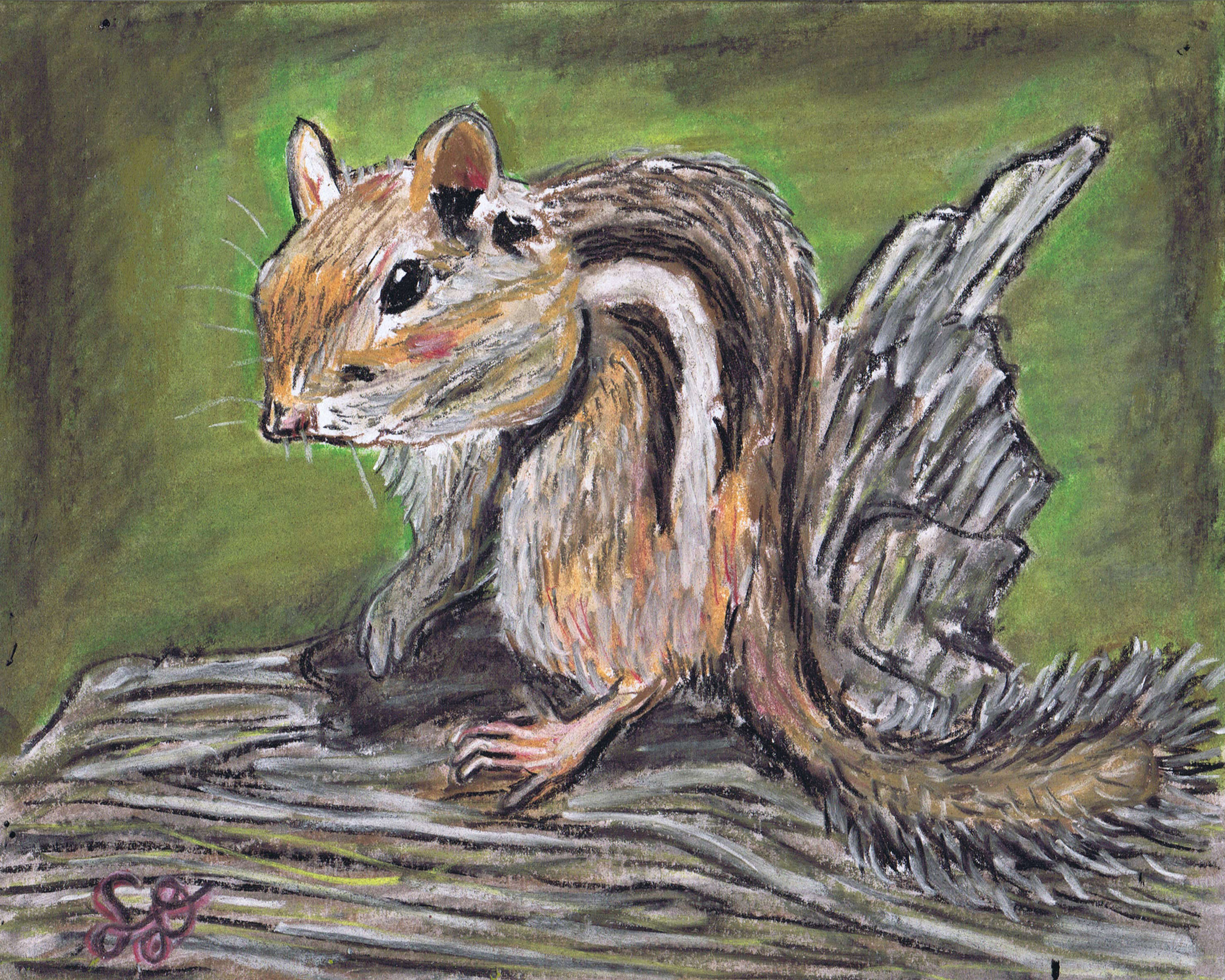 pastel painting of a chipmunk, animal art