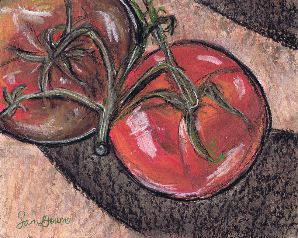 tomato pastel painting, tomato art, still life, food art
