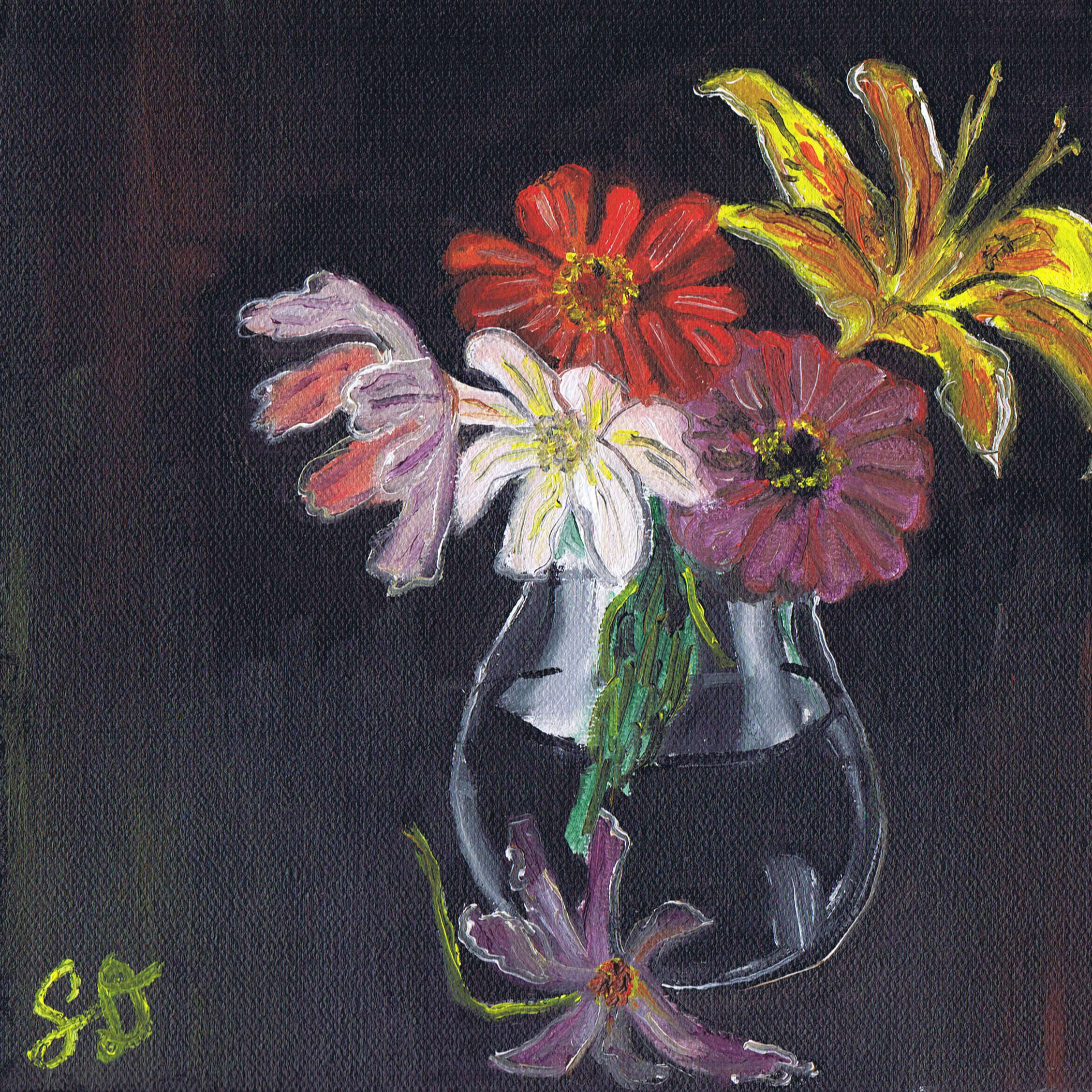 flowers in a vase oil painting, still life floral art