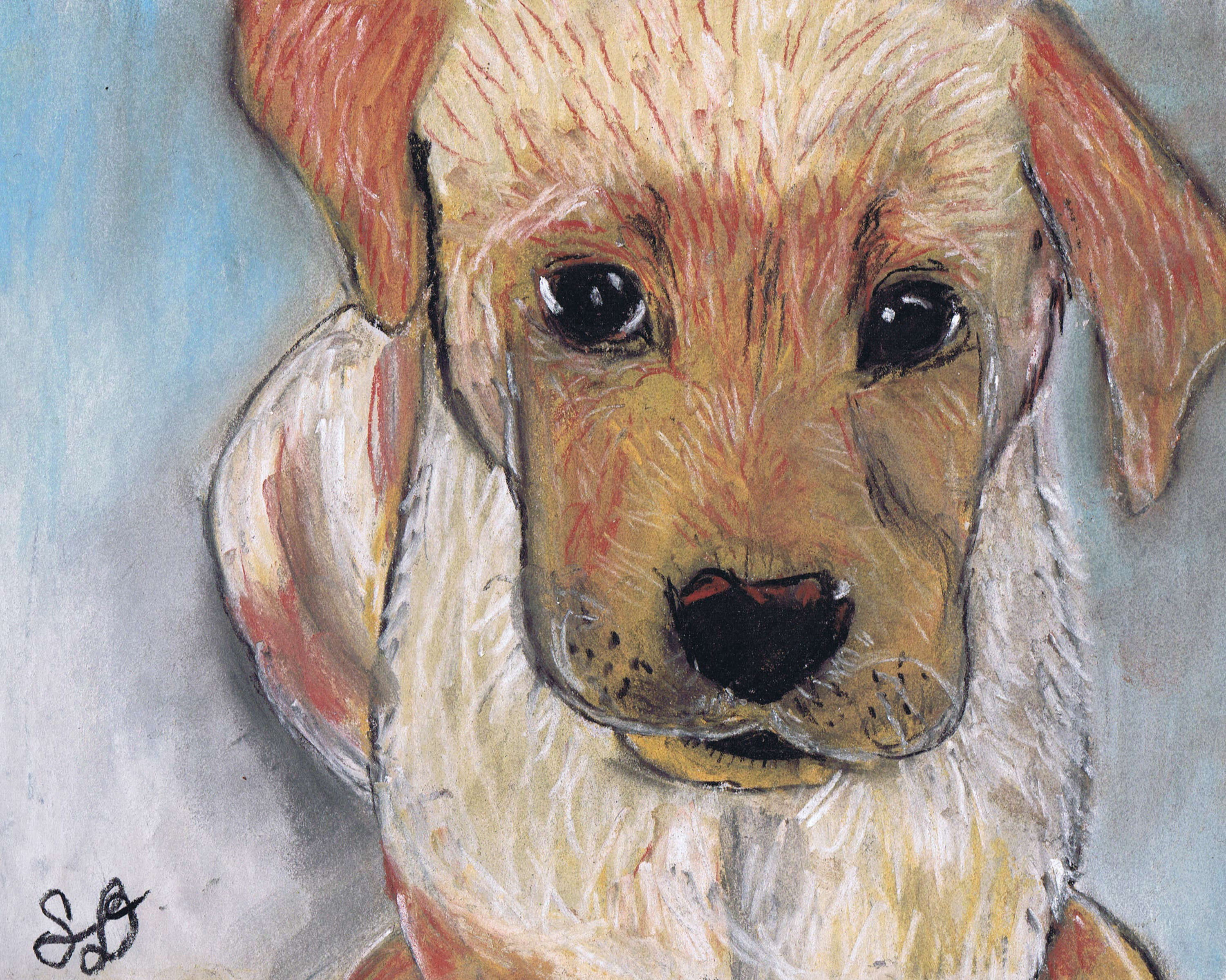 puppy painting in pastels, animal art