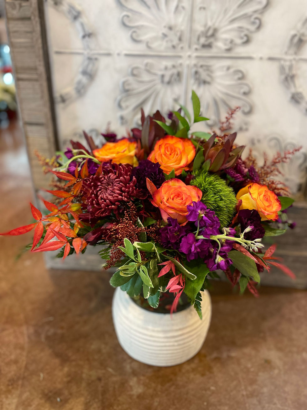 Rustic Garden Arrangement with Textural Greens