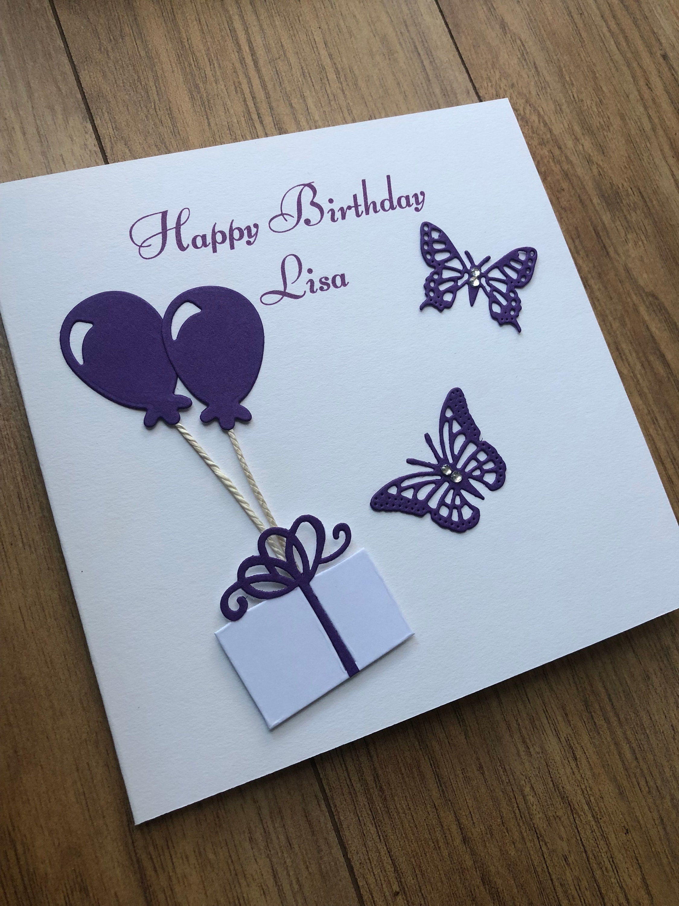 Personalised Handmade Birthday Card Womens Ladies Butterflies