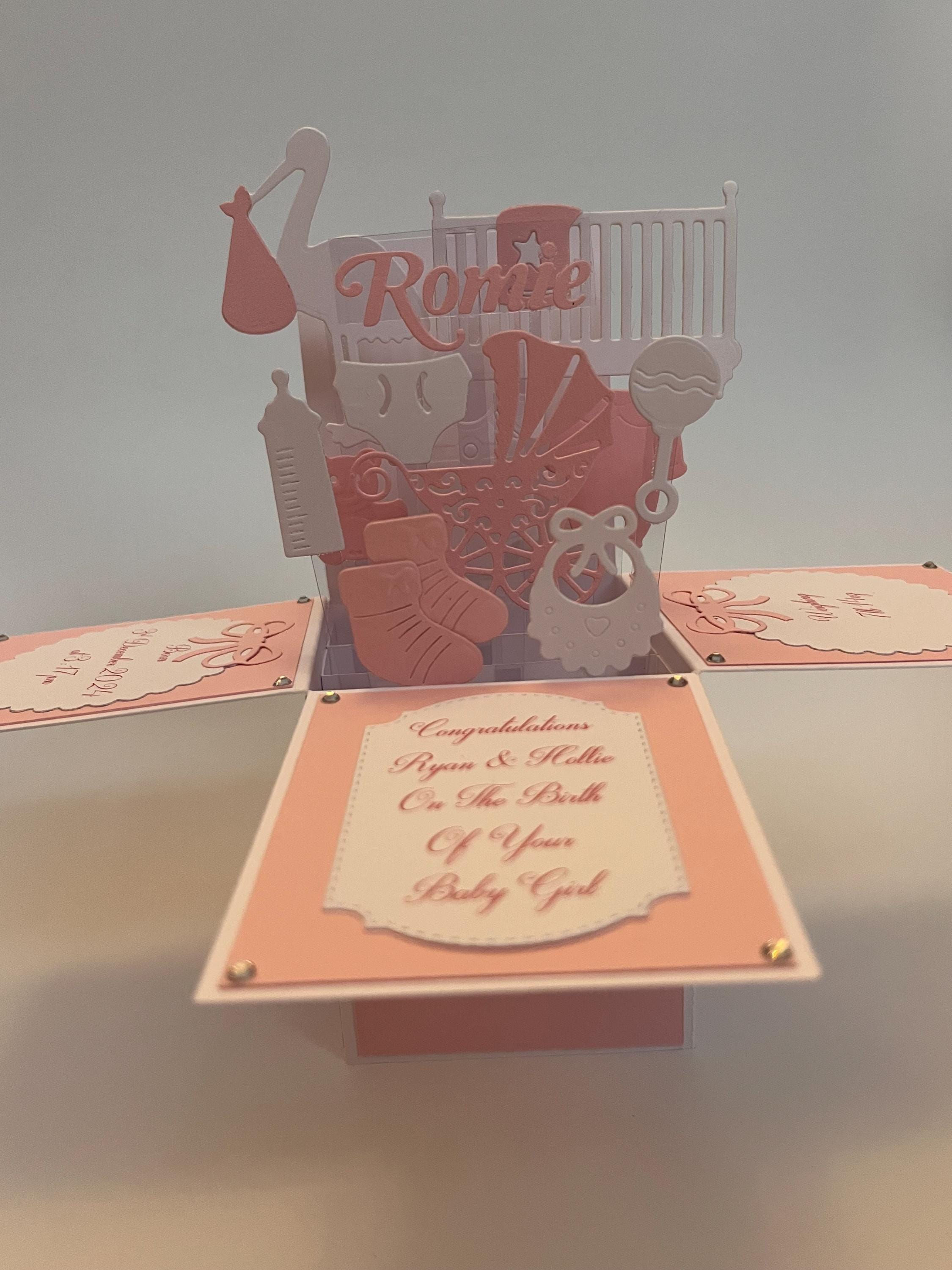 Handmade Personalised New Baby Card Box Card Own Wording Boy Girl Birth Keepsake