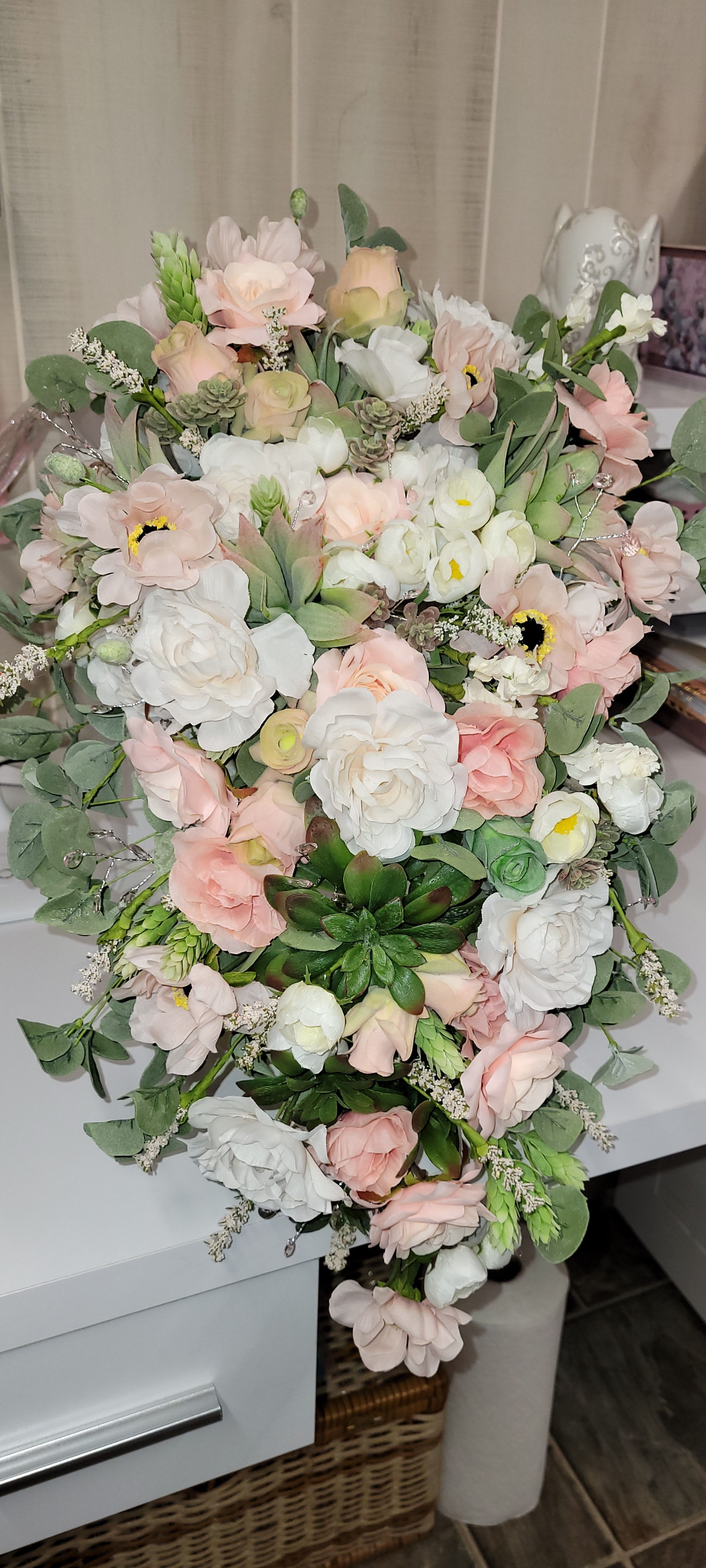 Succulent & Rose Cascade Bridal Bouquet