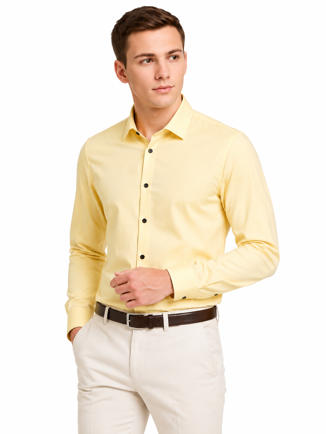 Premium Yellow Lycra Shirt For Men