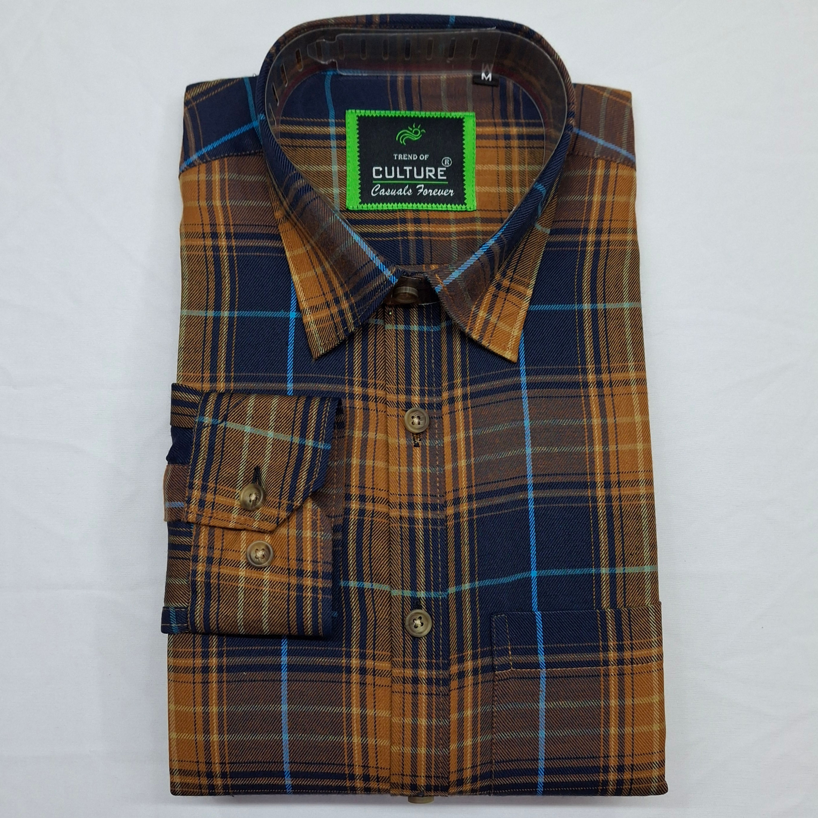 Navy Blue & Mustard color, Men Checkered Spread Collar Casual Shirt