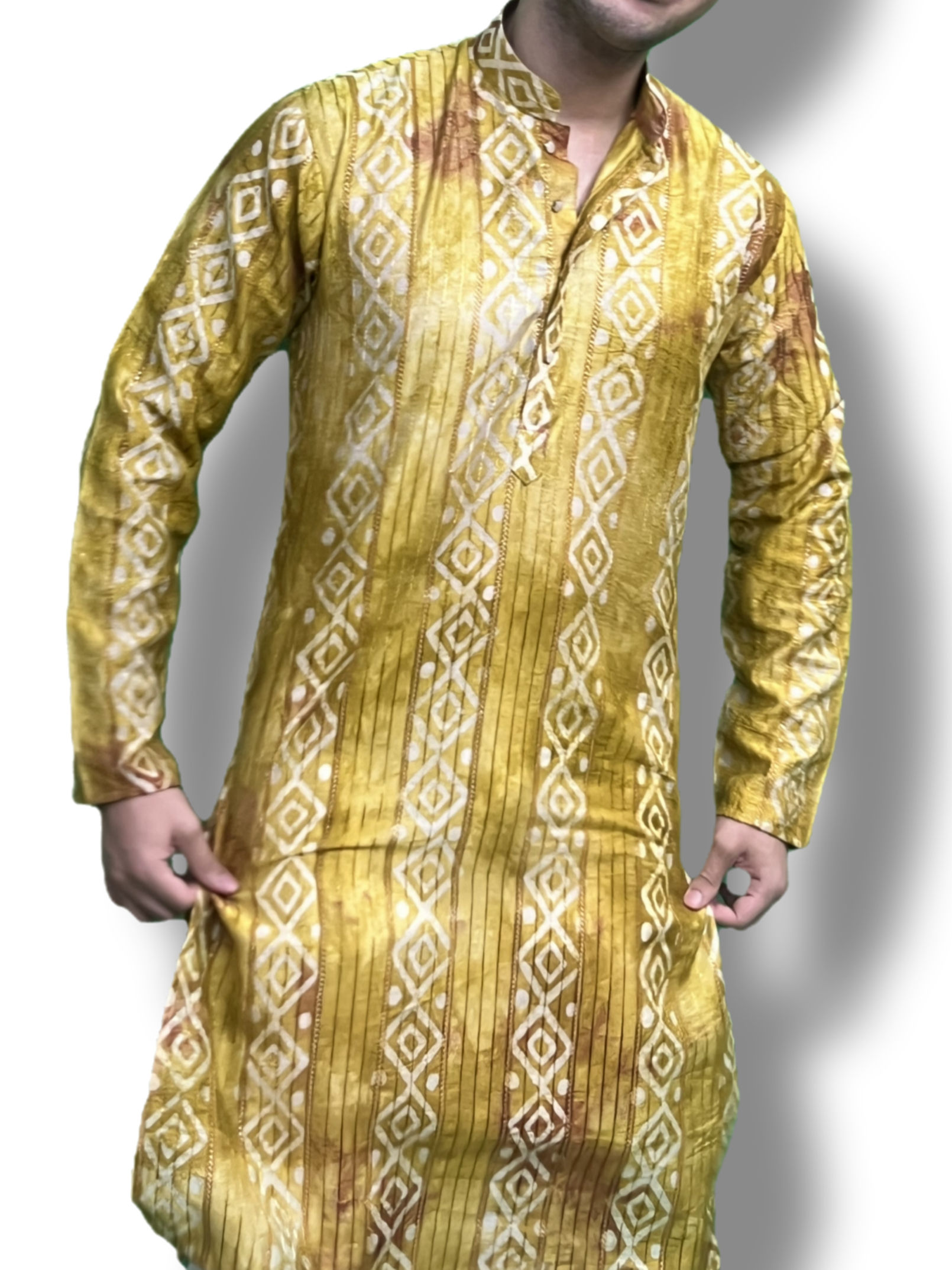 Men Yellow Printed Kurta Pajama Set
