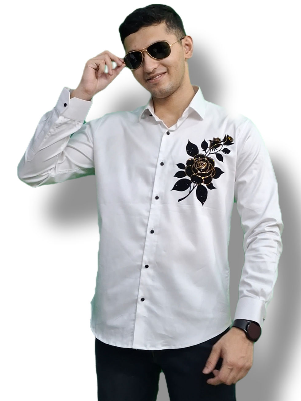 Thumbnail: White Floral Designer Shirt for Men