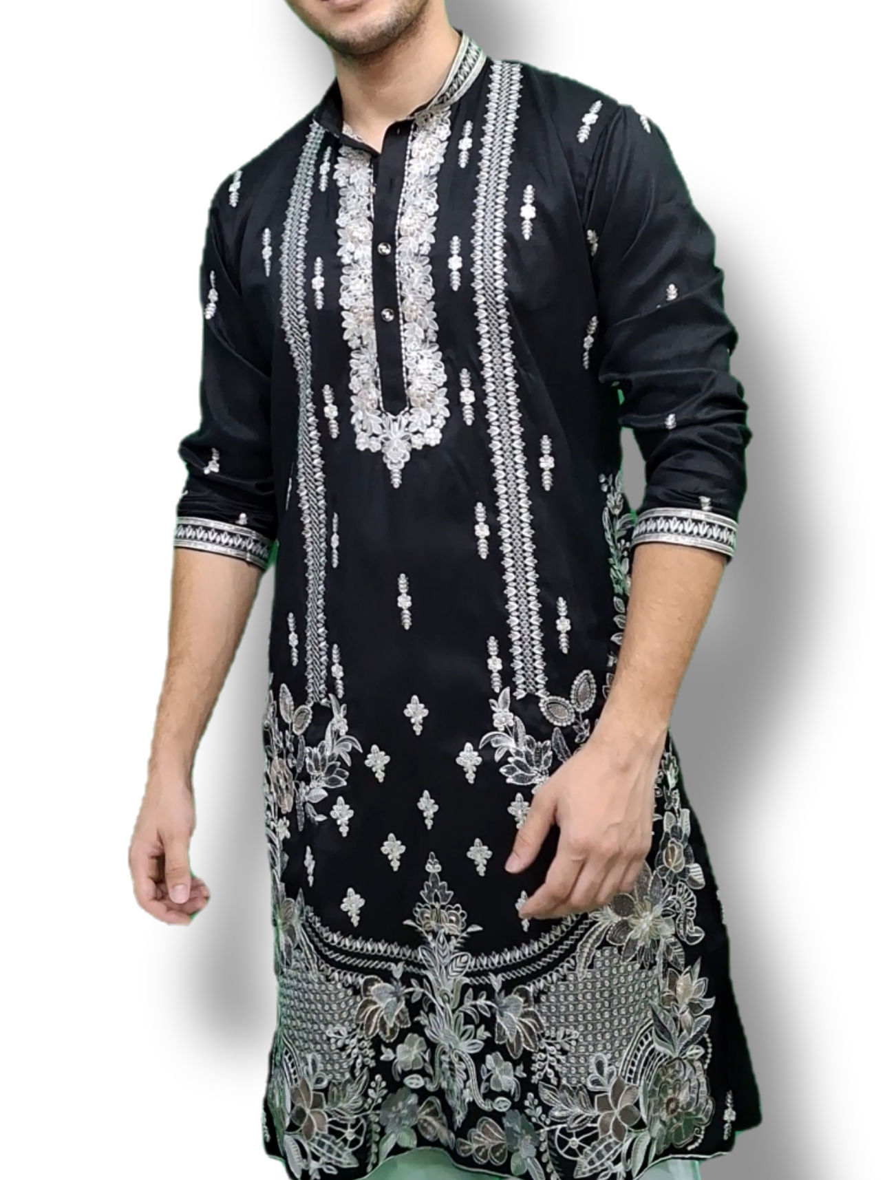 Embroidered Men Printed Kurta Pajama Set