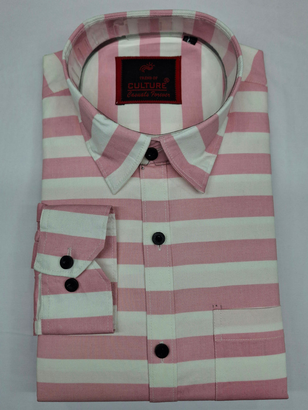 Thumbnail: Men White And Pink Striped Casual Shirt